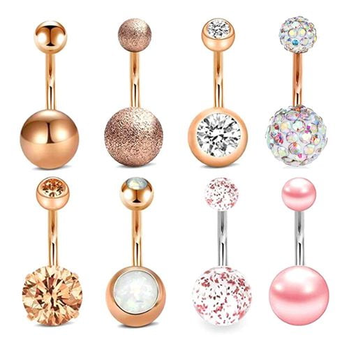 14G Gold Plated 316L Crystal Belly Button Nabel Ring Pierce Body Jewelry